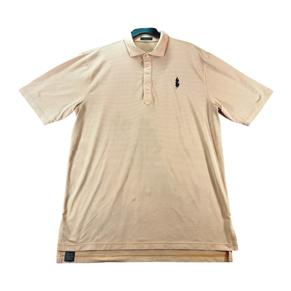 Turtleson Golf Polo Shirt Large Orange White Striped Feather Logo